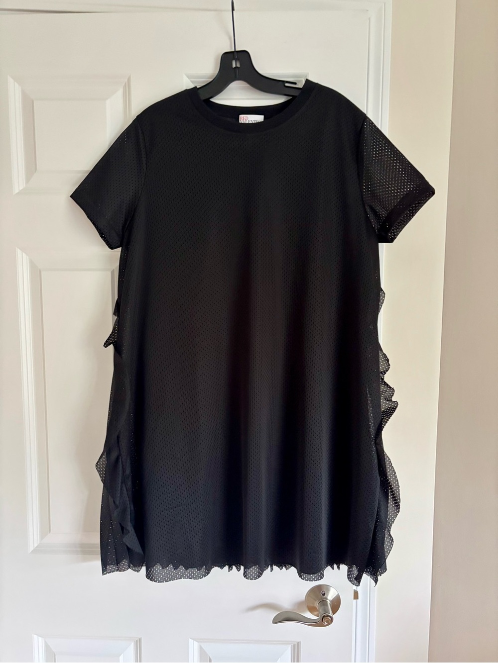 New Black Mesh A-Line Dress by RED Valentino. Fits L, XL. Mini